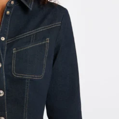 MorganRobe courte évasée denim bleu foncé en coton