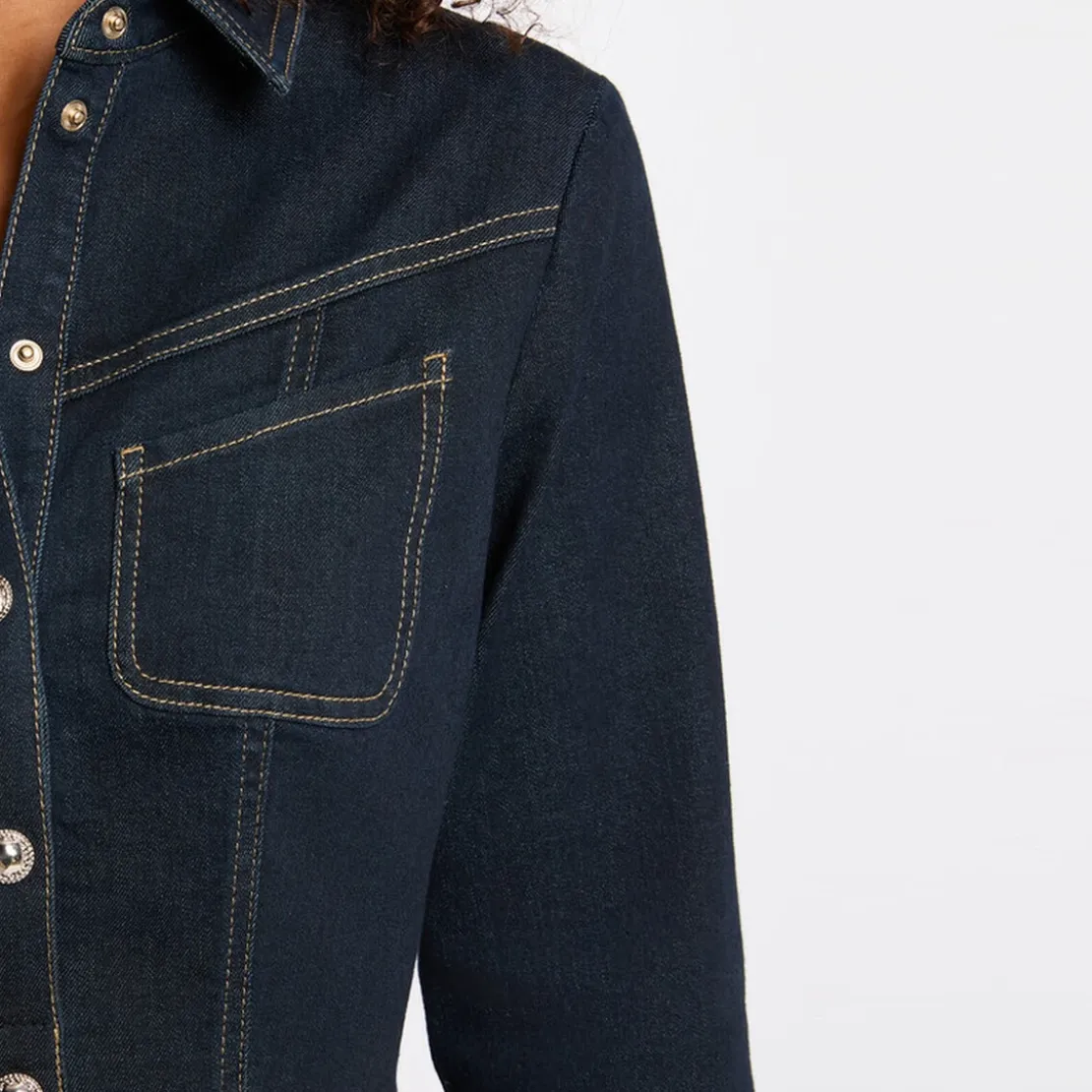 MorganRobe courte évasée denim bleu foncé en coton