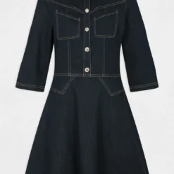 MorganRobe courte évasée denim bleu foncé en coton