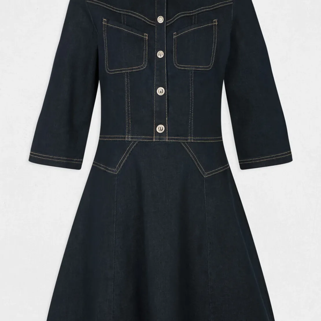 MorganRobe courte évasée denim bleu foncé en coton