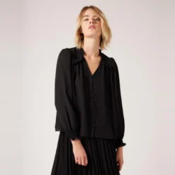 Naf NafChemise uni détails volants noir