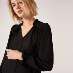 Naf NafChemise uni détails volants noir