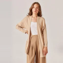 Naf NafGilet long à poche beige en viscose