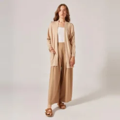 Naf NafGilet long à poche beige en viscose