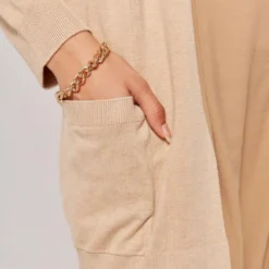 Naf NafGilet long à poche beige en viscose