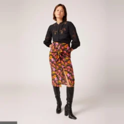 Naf NafJupe midi imprimée orange en viscose