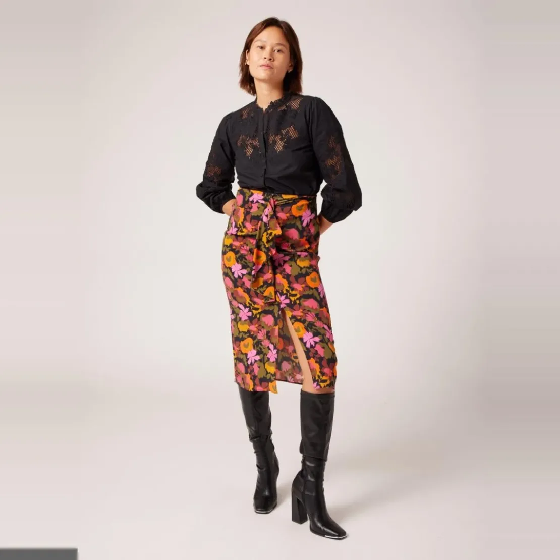 Naf NafJupe midi imprimée orange en viscose