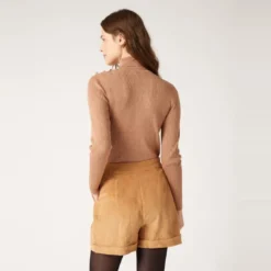 Naf NafPull col roule maille fantaisie beige en viscose