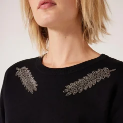Naf NafPull détails plumes noir en viscose