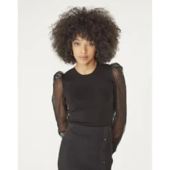 Naf NafPull manches plumetis noir en viscose