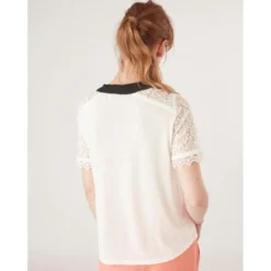 Naf NafTee shirt manches courtes col dentelle noir en viscose