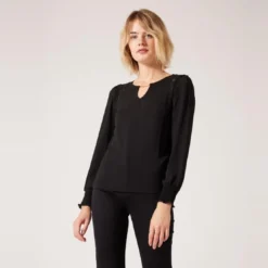 Naf NafTee shirt manches longues détail dentelle noir