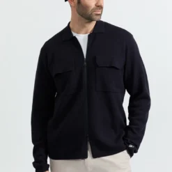 New ManGilet Bleu col polo en laine
