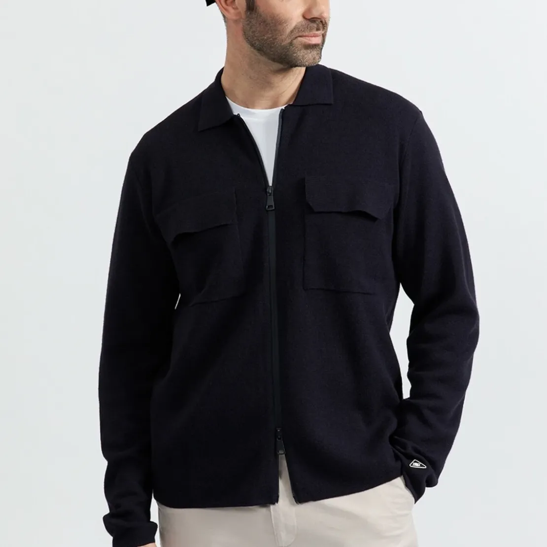 New ManGilet Bleu col polo en laine