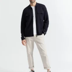 New ManGilet Bleu col polo en laine