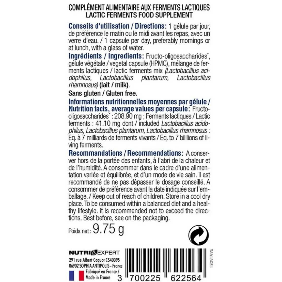 Nutri-expertProbiotiques Dynamisés aux Fibres Prébiotiques