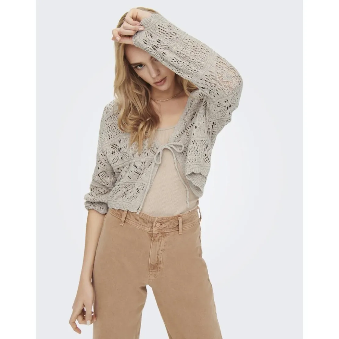 OnlyCardigan col rond col rond gris clair en coton Maëlys