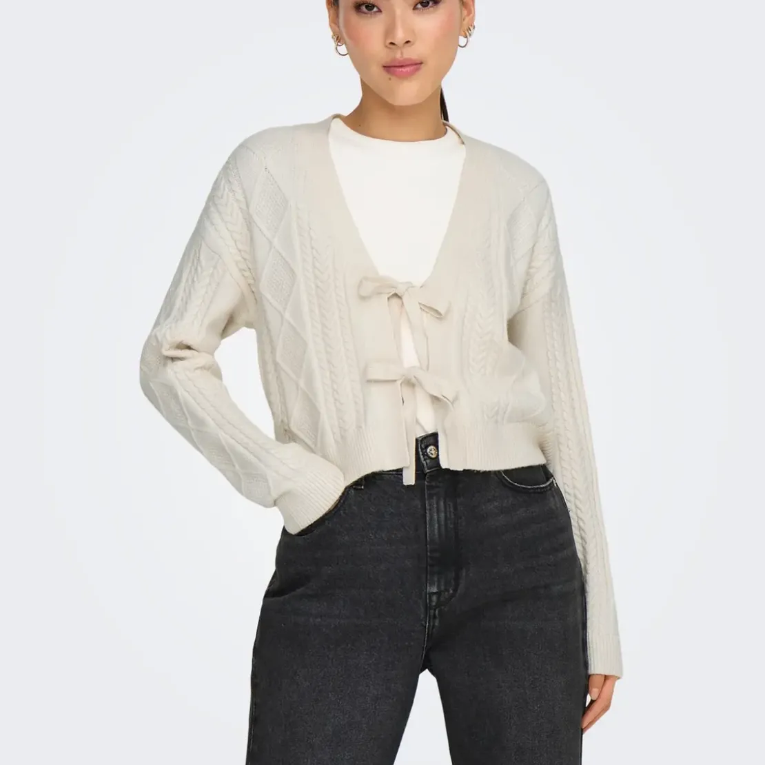 OnlyCardigan Onlfias à noeud - Blanc cassé en viscose Eva