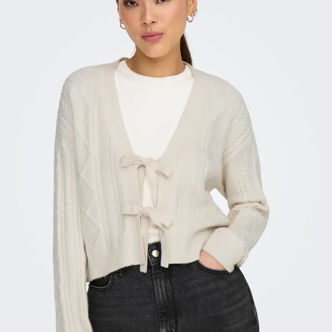 OnlyCardigan Onlfias à noeud - Blanc cassé en viscose Eva