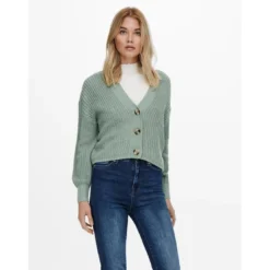 OnlyCardigans en maille Col en V Manches longues Poignets côtelés vert