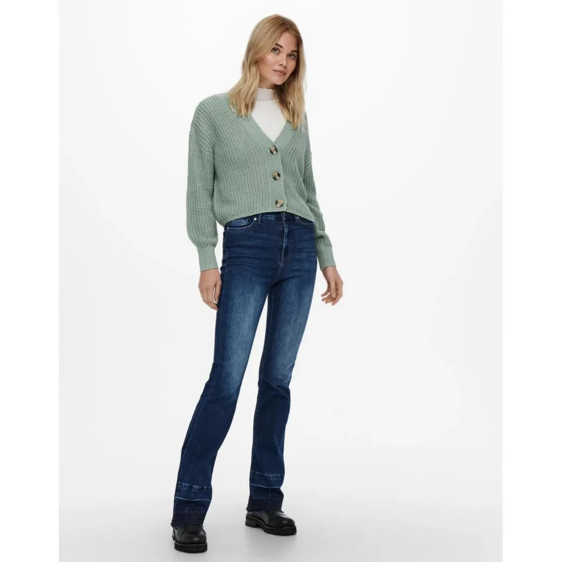 OnlyCardigans en maille Col en V Manches longues Poignets côtelés vert