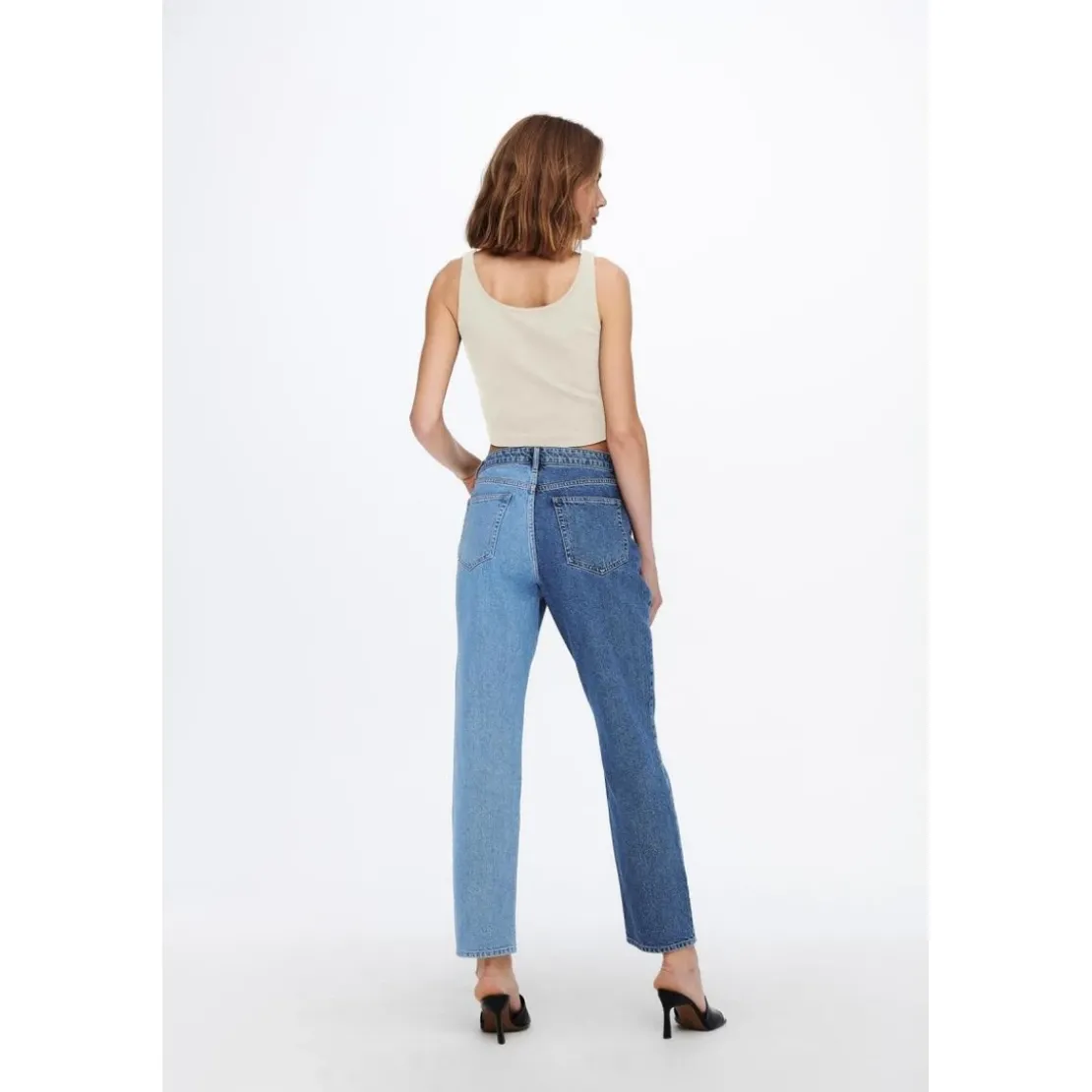 OnlyDébardeur Col rond Sans manches Court blanc beige en coton
