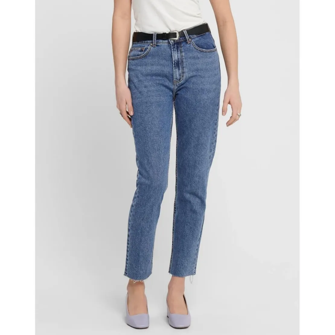 OnlyJean coupe droite Longueur cheville raccourcie bleu en coton