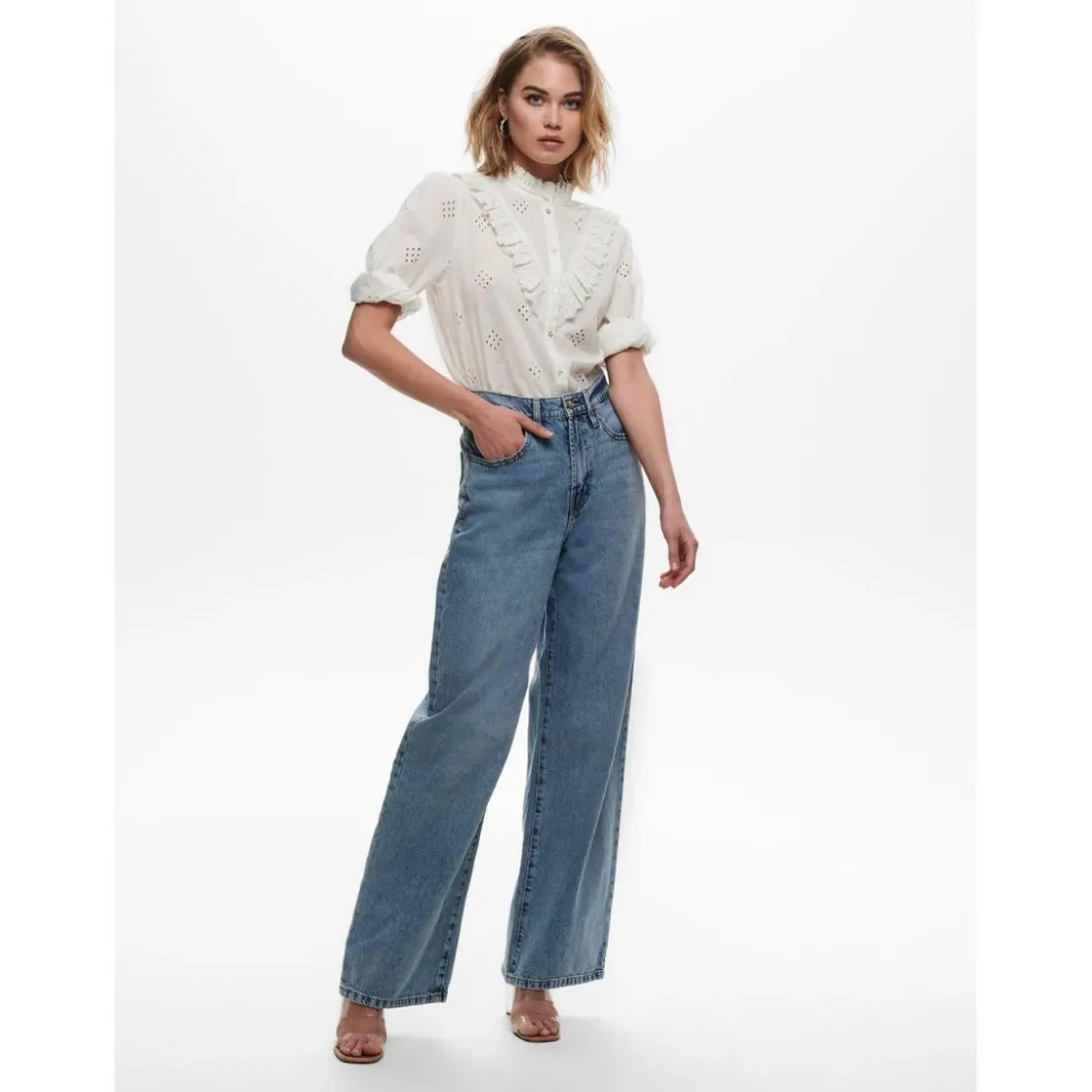 OnlyJean à jambe large bleu en coton Tia