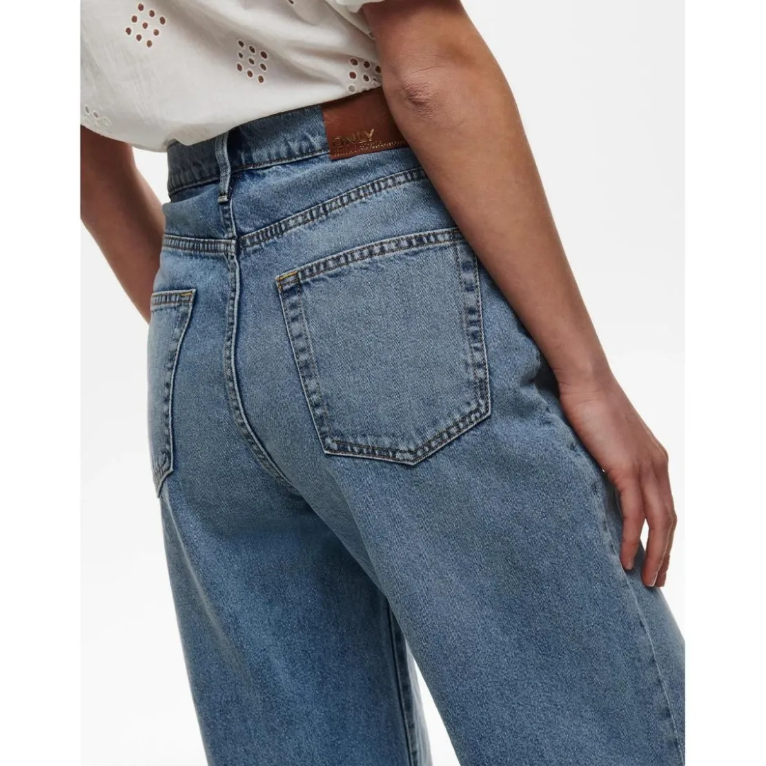 OnlyJean à jambe large bleu en coton Tia
