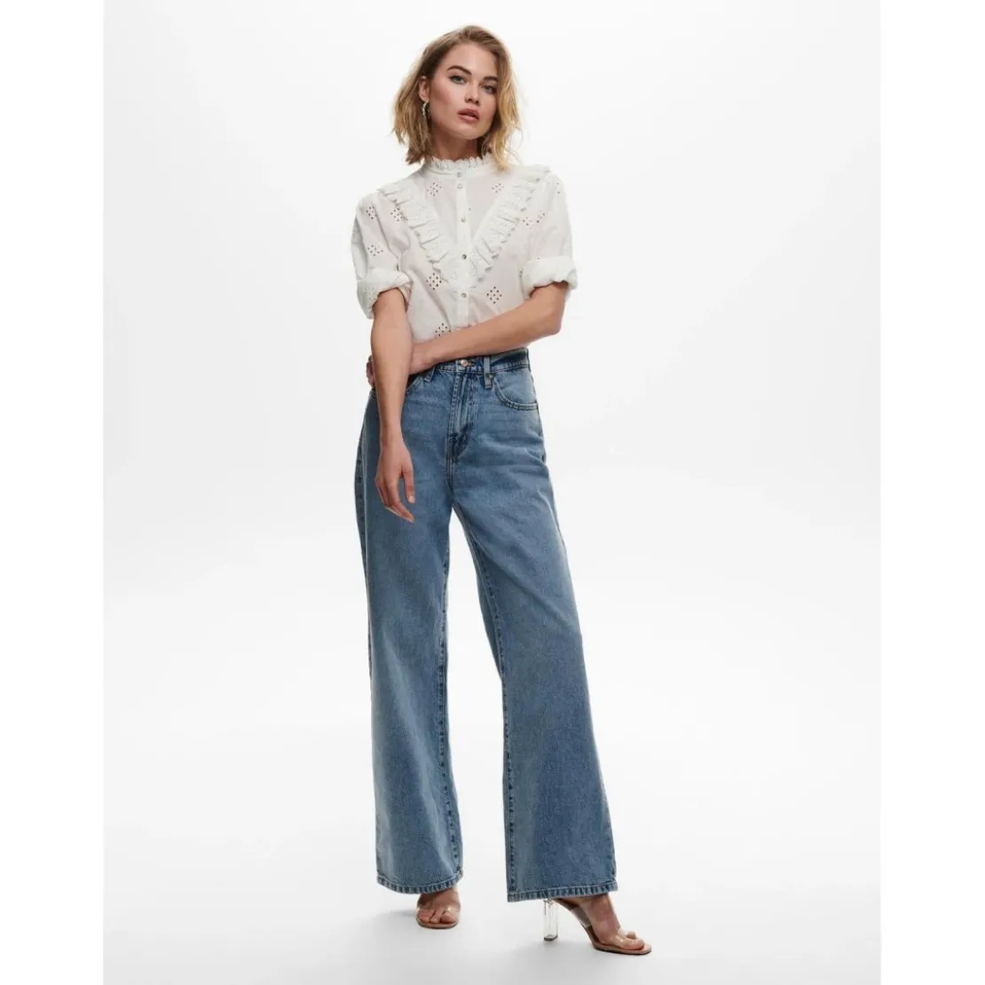 OnlyJean à jambe large bleu en coton Tia