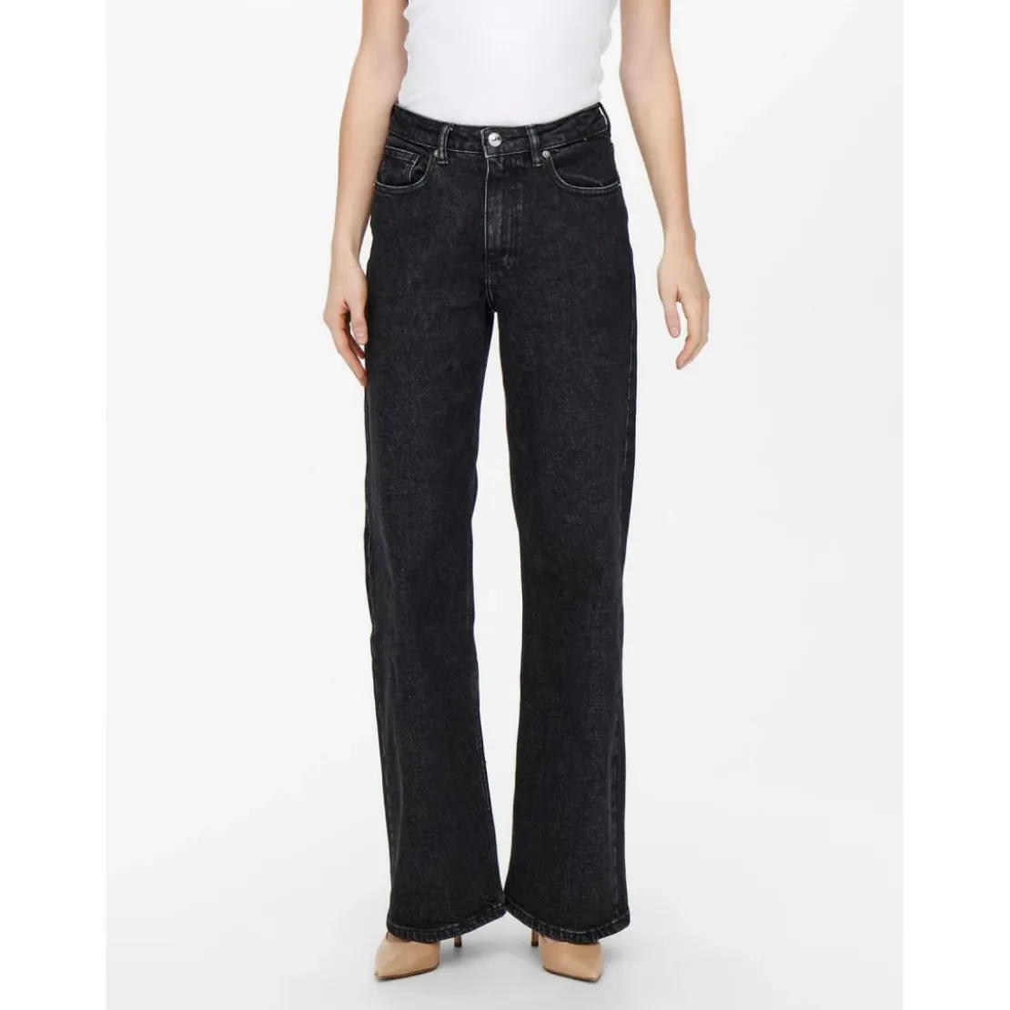 OnlyJean à jambe large noir en coton Yael