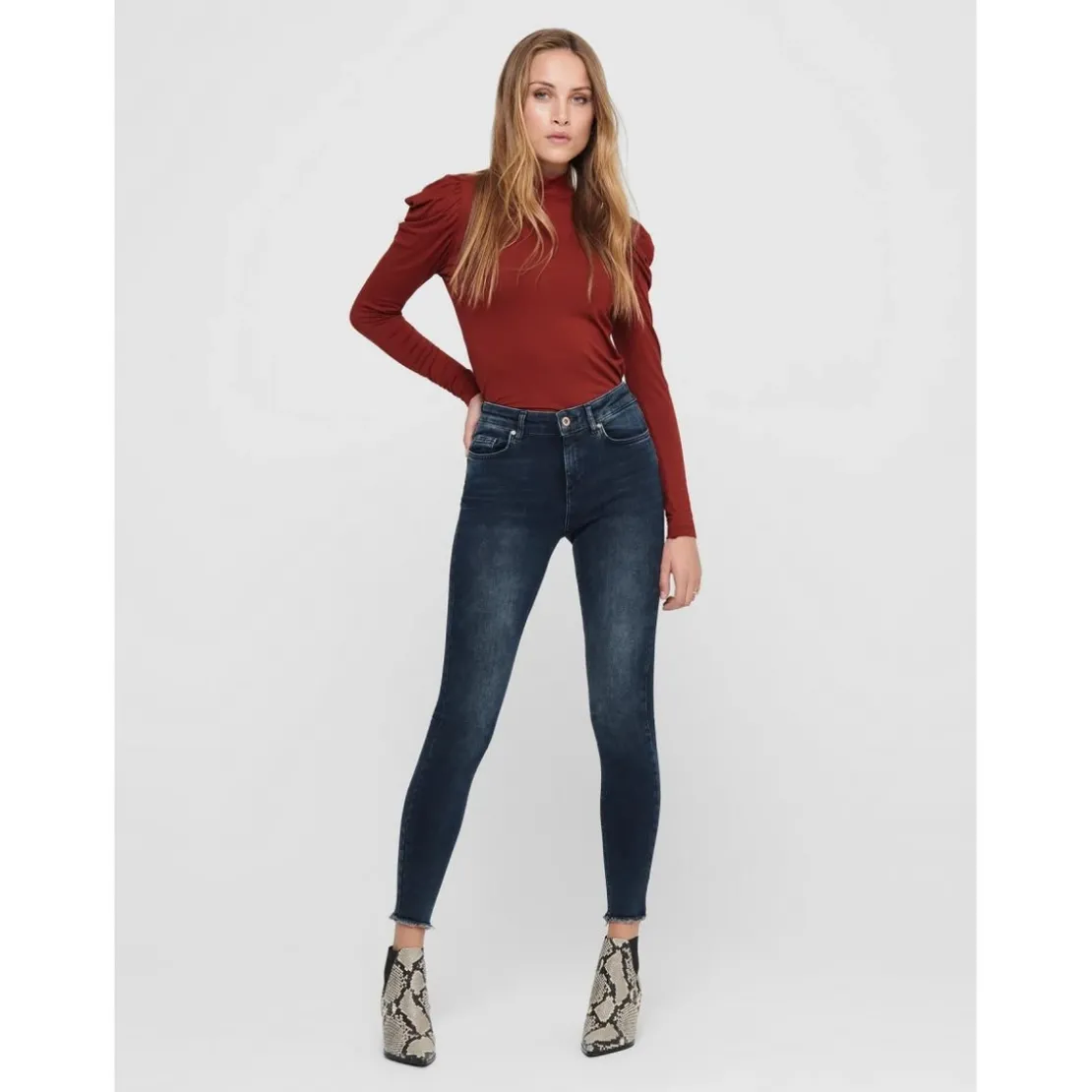 OnlyJean skinny Longueur cheville bleu en coton Cléo