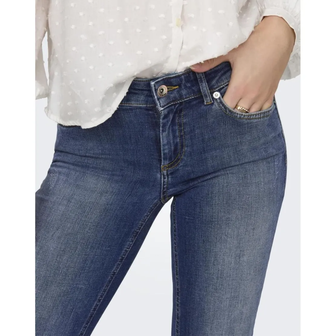 OnlyOnlblush Lw Flared Dnm Rea1303 Noos bleu denim en coton Ode