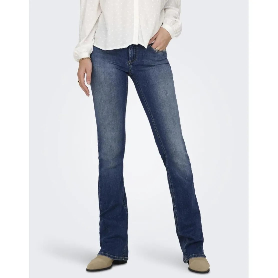 OnlyOnlblush Lw Flared Dnm Rea1303 Noos bleu denim en coton Ode