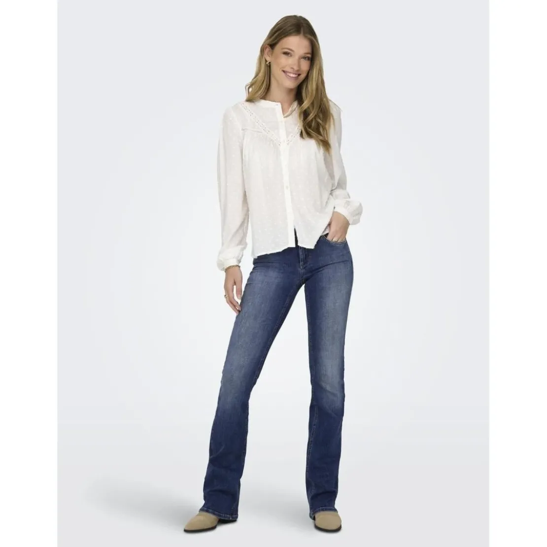 OnlyOnlblush Lw Flared Dnm Rea1303 Noos bleu denim en coton Ode