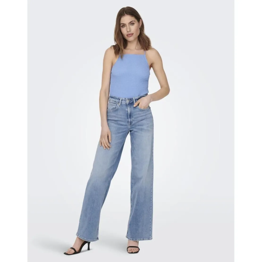OnlyOnlmadison Blush Hw Wide Dnm Cro371 Noos bleu denim en coton Nora