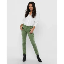 OnlyPantalon cargo Détails cargo vert en coton Fleur