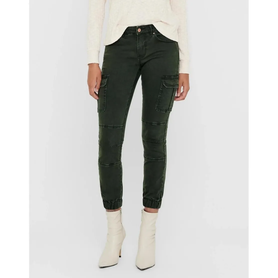 OnlyPantalon cargo Détails cargo vert en coton Lina