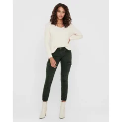 OnlyPantalon cargo Détails cargo vert en coton Lina