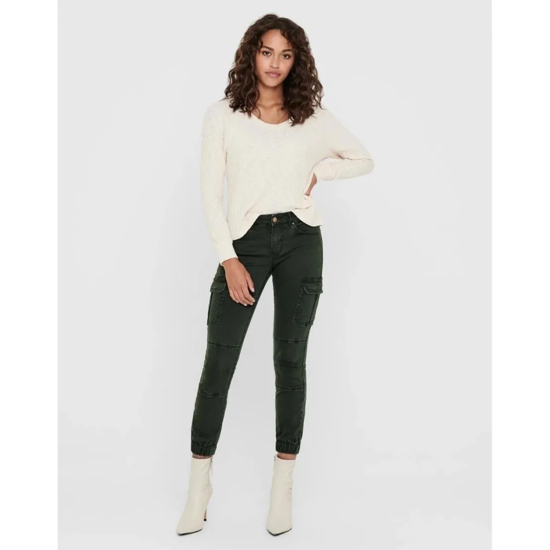 OnlyPantalon cargo Détails cargo vert en coton Lina
