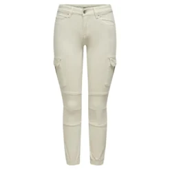 OnlyPantalon cargo fermeture par bouton. fermeture éclair taille moyenne gris clair en coton Nora