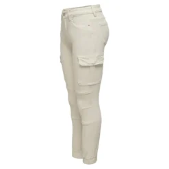 OnlyPantalon cargo fermeture par bouton. fermeture éclair taille moyenne gris clair en coton Nora