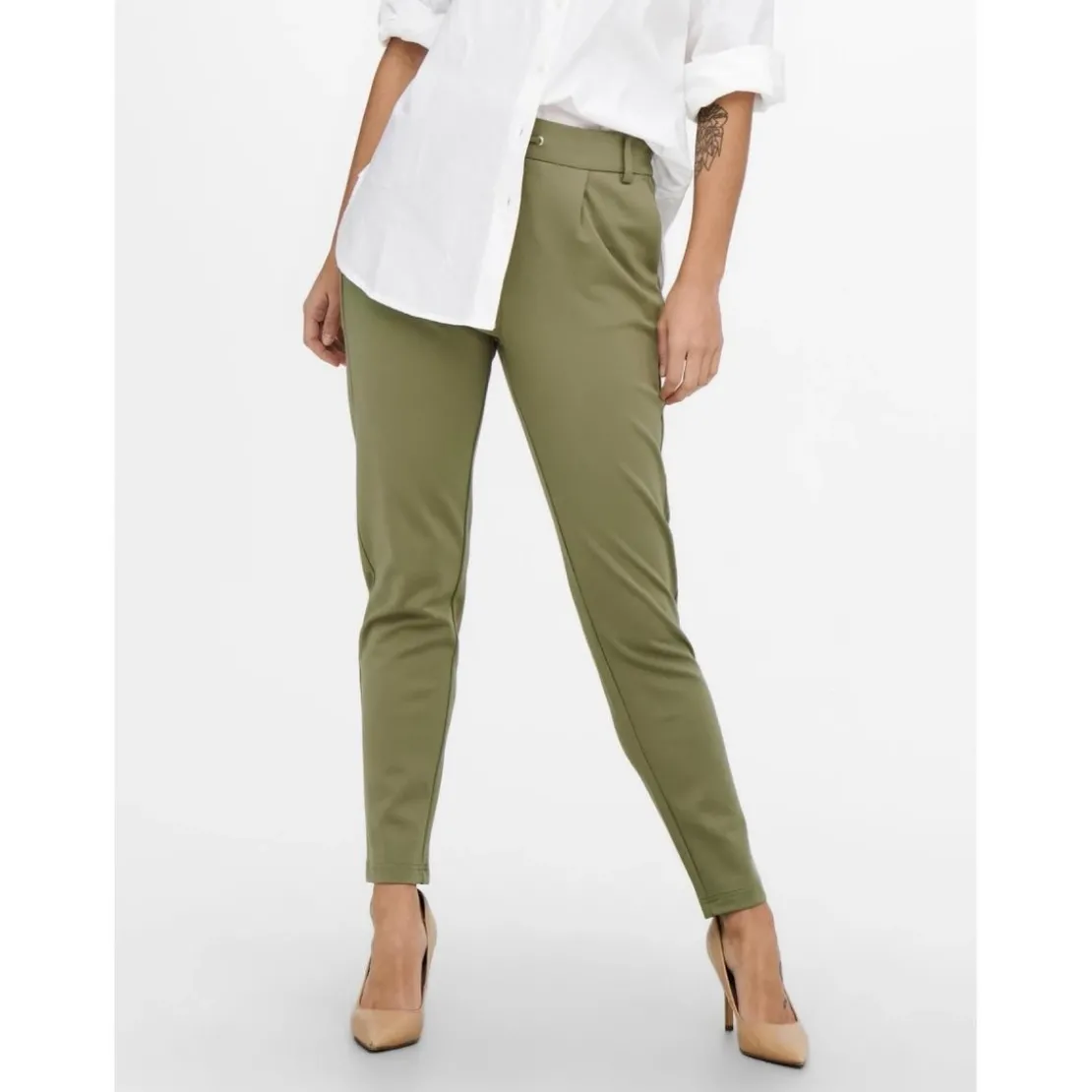 OnlyPantalon Cordon d'attache vert en viscose Rhea