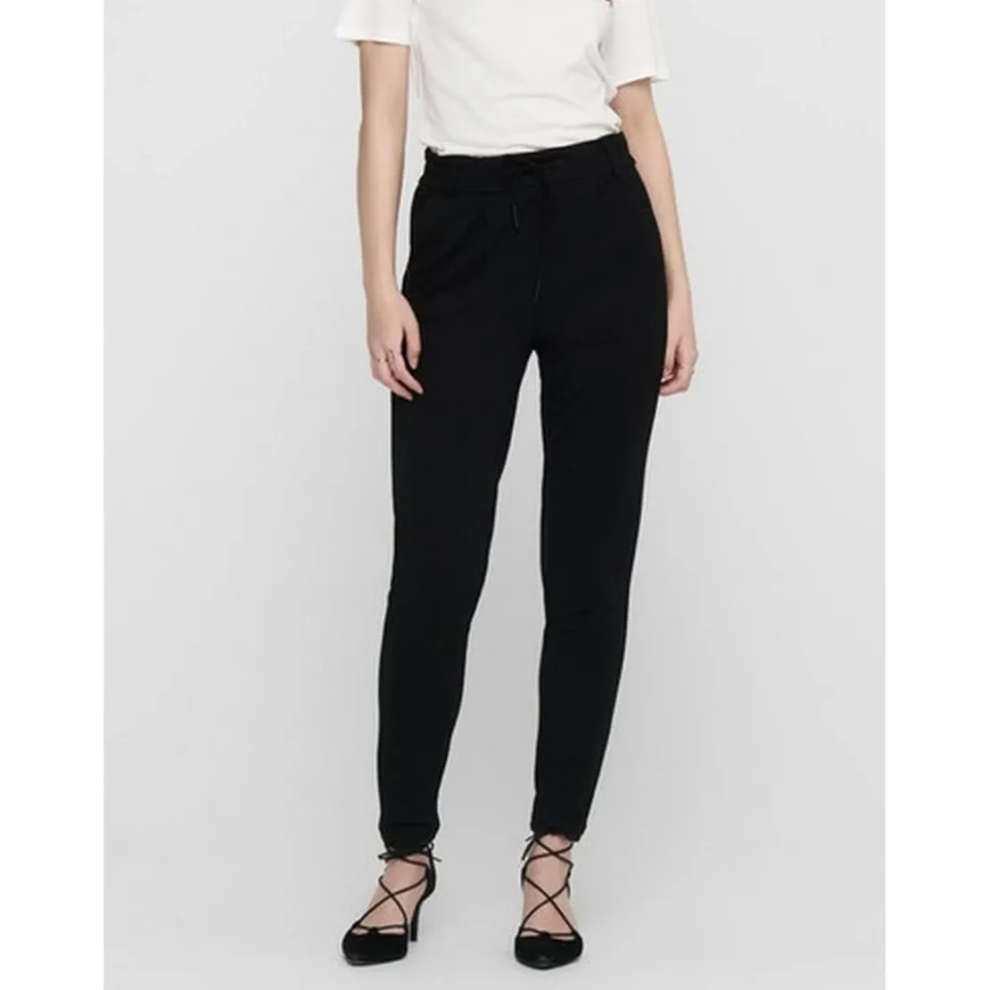 OnlyPantalon Cordon d'attache noir en viscose Jade