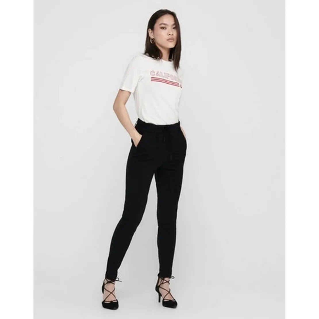 OnlyPantalon Cordon d'attache noir en viscose Jade