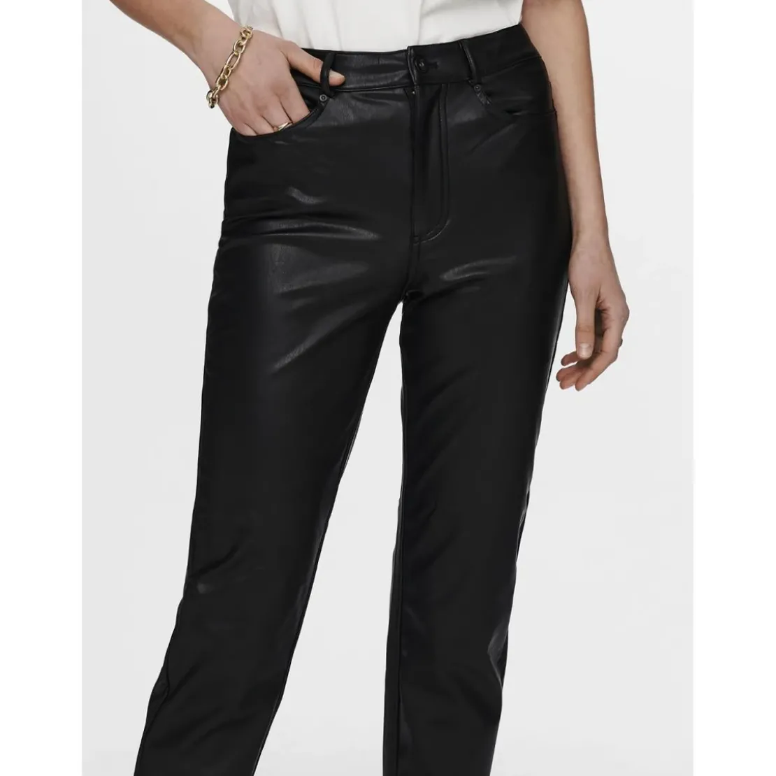 OnlyPantalon en cuir synthétique fermeture par bouton. fermeture éclair taille haute noir Luna