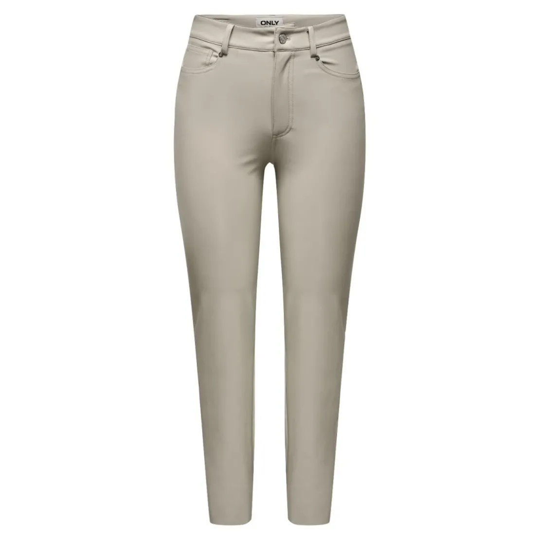 OnlyPantalon en simili-cuir braguette zippée taille haute gris clair Xena