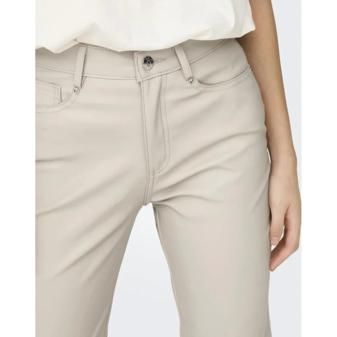 OnlyPantalon en simili-cuir braguette zippée taille haute gris clair Xena
