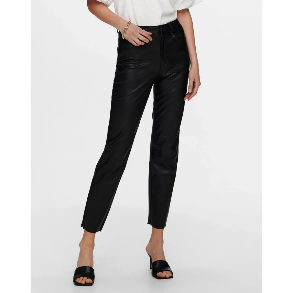 OnlyPantalon en simili-cuir noir Gia