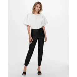 OnlyPantalon en simili-cuir noir Gia